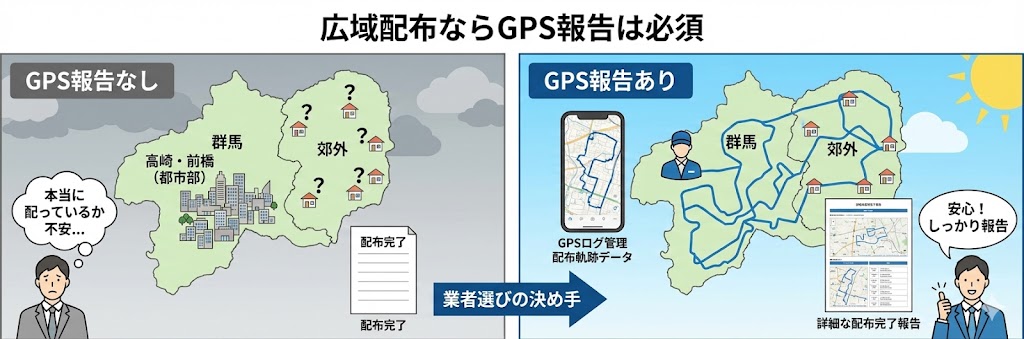 広域配布ならGPS報告は必須