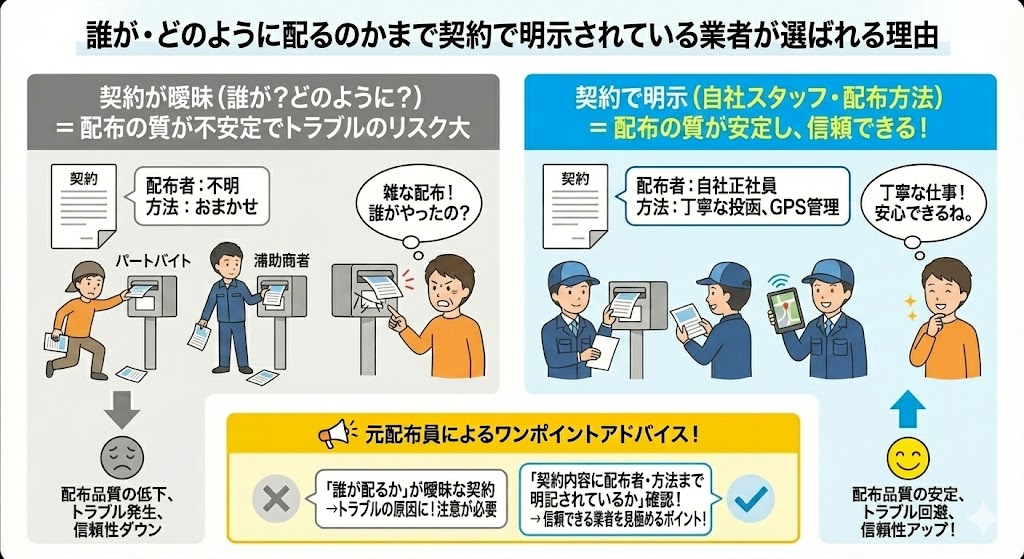 高評価ポスティング会社は誰が・どのように配るのかまで契約で明示されている