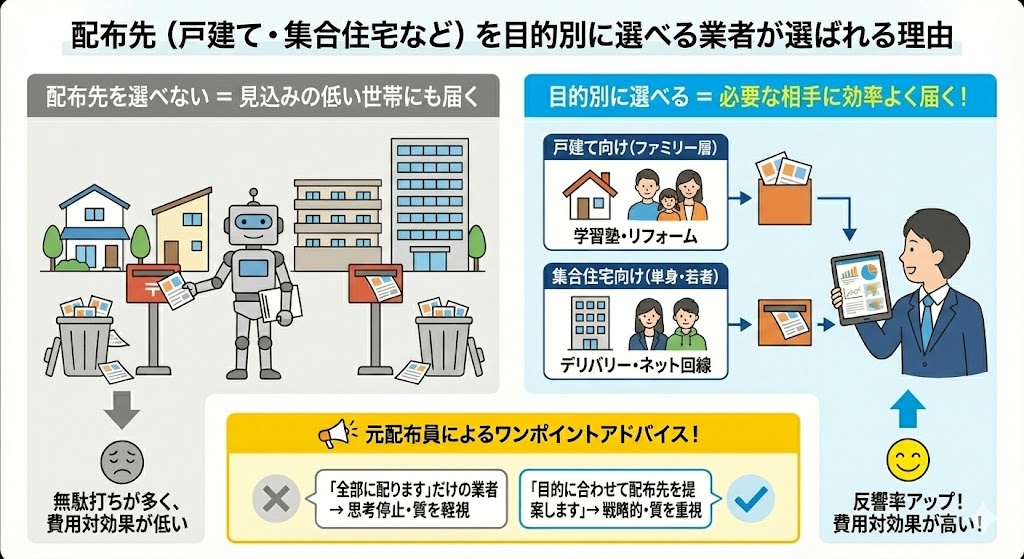 高評価ポスティング会社は配布先（戸建て・集合住宅など）を目的別に選べる