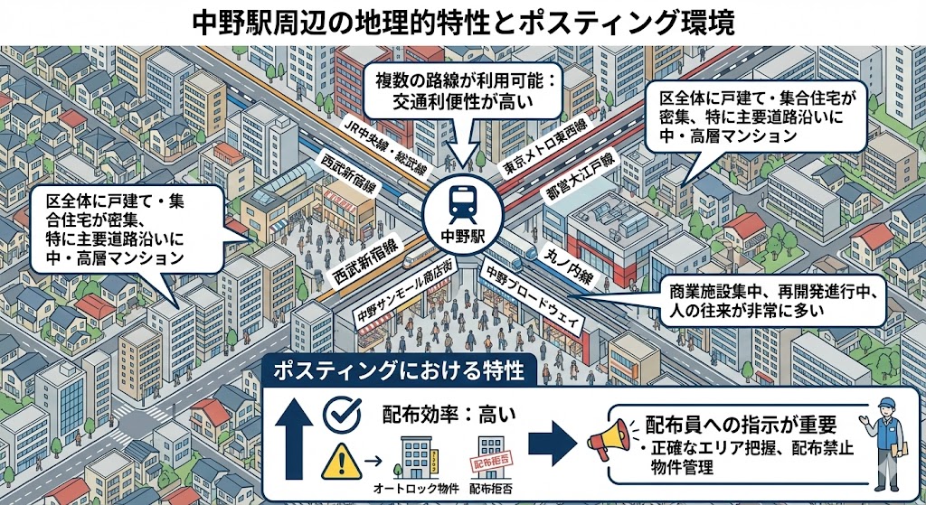 中野駅周辺のポスティングにおける地理的特性