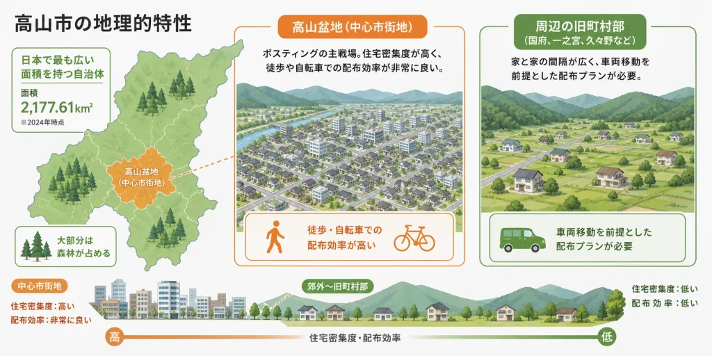 ポスティングに関係する高山市の地理的特性