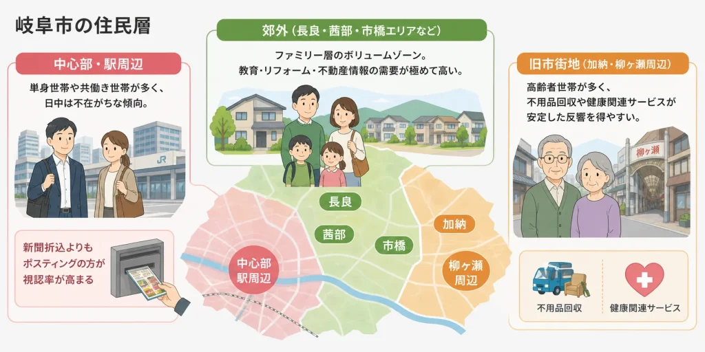 岐阜市でポスティングに関係する住民層